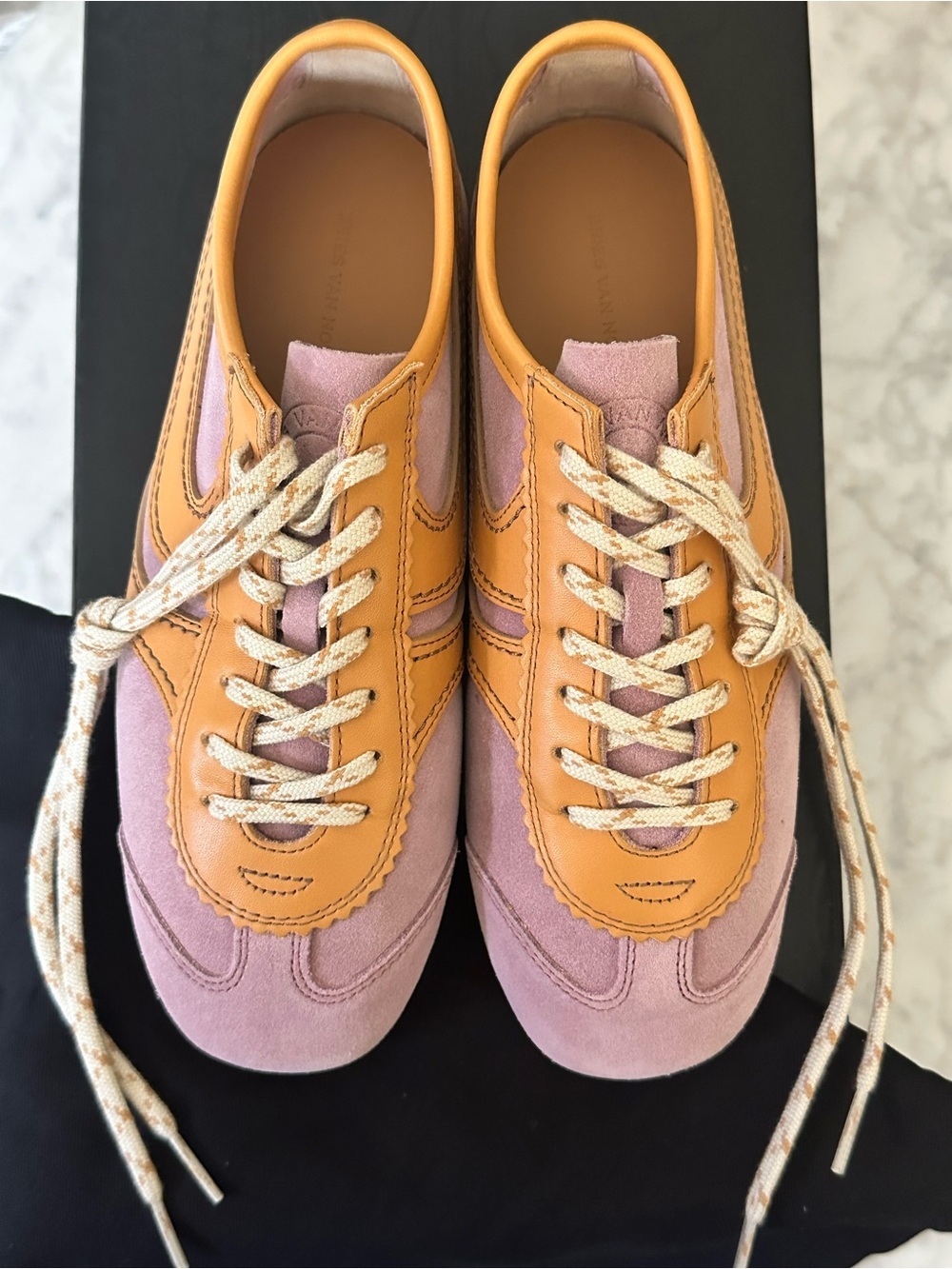 Dries Van Noten Leather-trimmed Suede Blush Yellow Low Top Sneakers 37 NWT - Picture 5 of 12